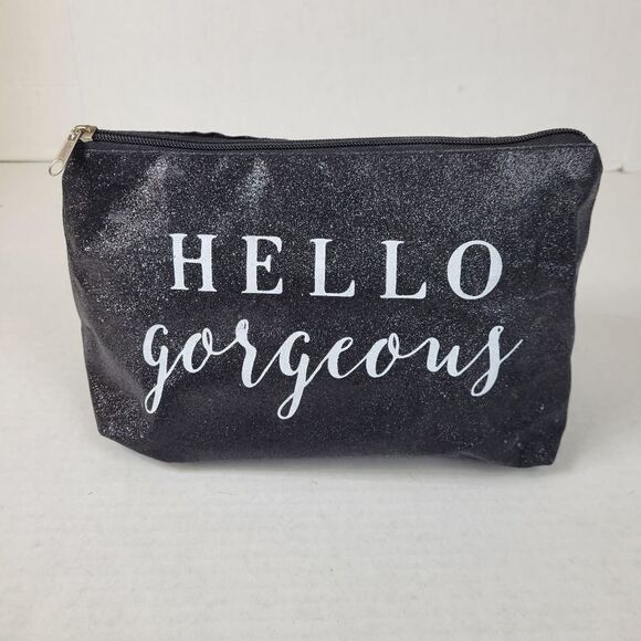 Hello Gorgeous Black Sparkle Cosmetic Makeup Bag‎ - Picture 1 of 6